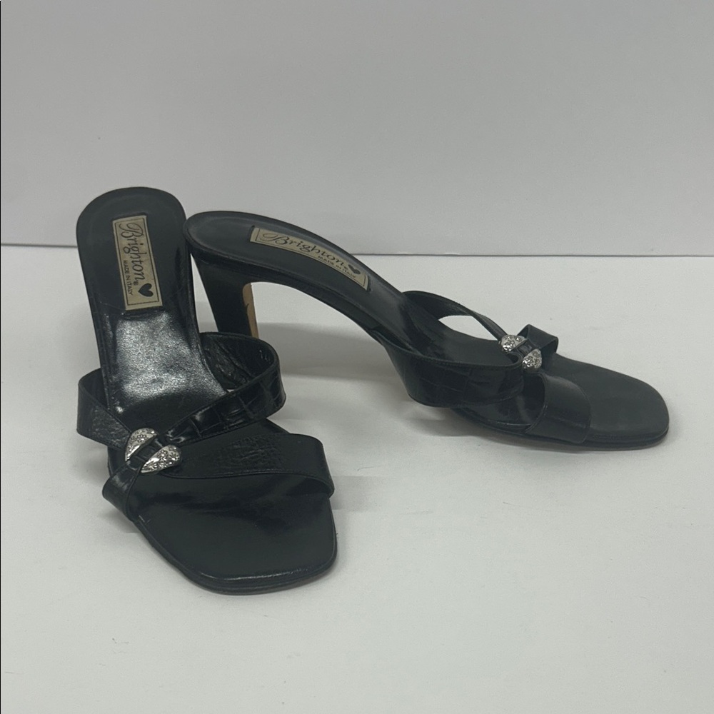 Brighton Black ROXANN Heels with Silver Accents Size 9